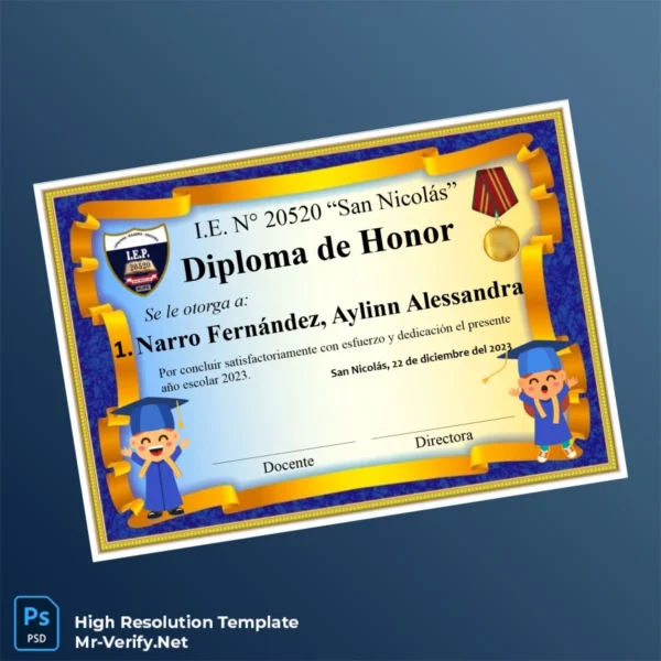 Peru I.E. N° 20520 _San Nicolás_ Honor Diploma – Fully Editable High-Resolution Template Peru I.E. N° 20520 _San Nicolás_ Honor Diploma – Fully Editable High-Resolution Template