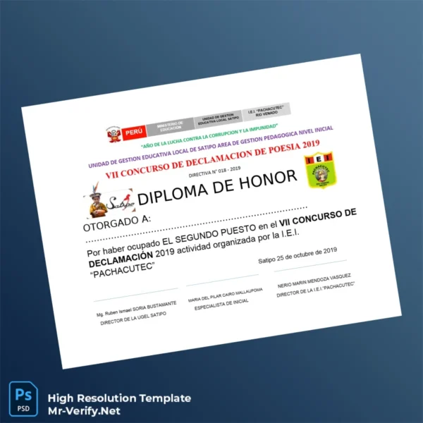Peru I.E.I. _Pachacutec_ Honor Diploma – Fully Editable High-Resolution Template Peru I.E.I. _Pachacutec_ Honor Diploma – Fully Editable High-Resolution Template