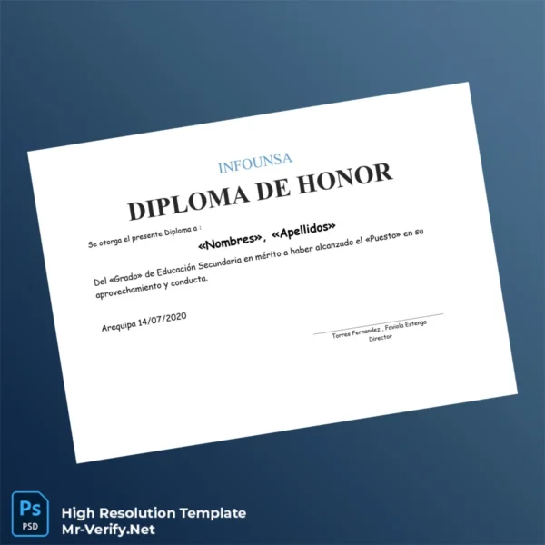 Peru INFOUNSA Honor Diploma Template – Fully Editable High-Resolution Certificate Peru INFOUNSA Honor Diploma Template – Fully Editable High-Resolution Certificate