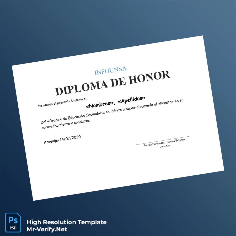 Peru INFOUNSA Honor Diploma Template – Fully Editable High-Resolution Certificate Peru INFOUNSA Honor Diploma Template – Fully Editable High-Resolution Certificate