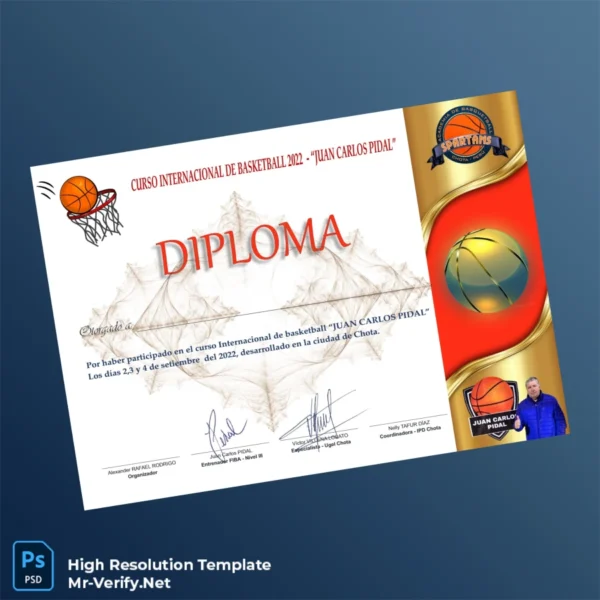 Peru Juan Carlos Pidal International Basketball Course Diploma – Fully Editable Print-Ready Peru Juan Carlos Pidal International Basketball Course Diploma – Fully Editable Print-Ready