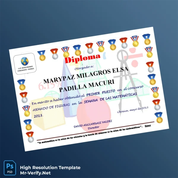 Peru L.E.P. Nuevo Mundo High School Diploma in Mathematics Template – Fully Editable & Print-Ready Peru L.E.P. Nuevo Mundo High School Diploma in Mathematics Template – Fully Editable & Print-Ready