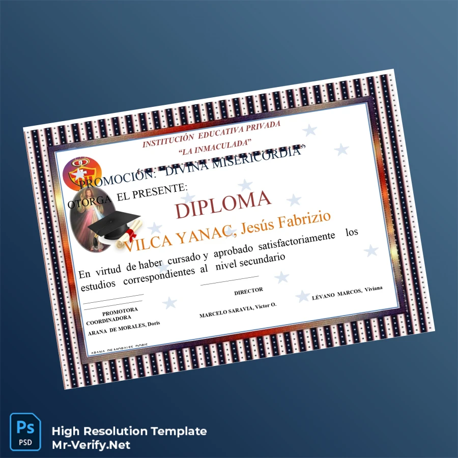 Peru La Inmaculada High School Diploma – Fully Editable High Resolution Template 5 Page Peru La Inmaculada High School Diploma – Fully Editable High Resolution Template 5 Page