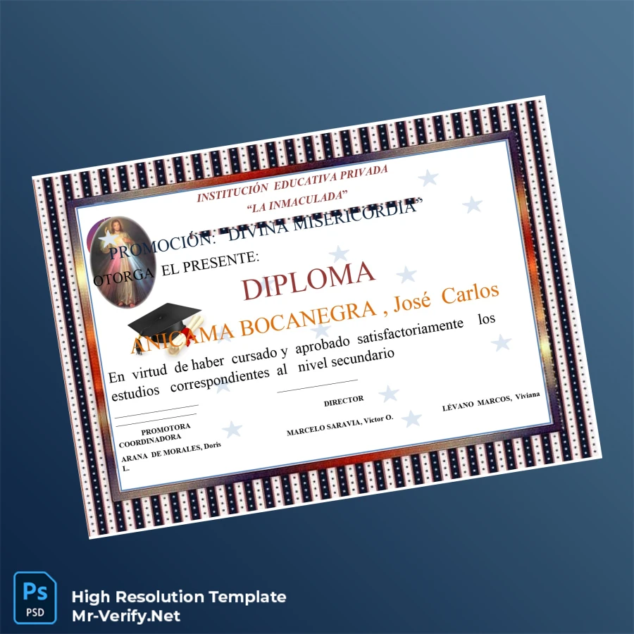 Peru La Inmaculada High School Diploma – Fully Editable High Resolution Template 5 Page Peru La Inmaculada High School Diploma – Fully Editable High Resolution Template 5 Page