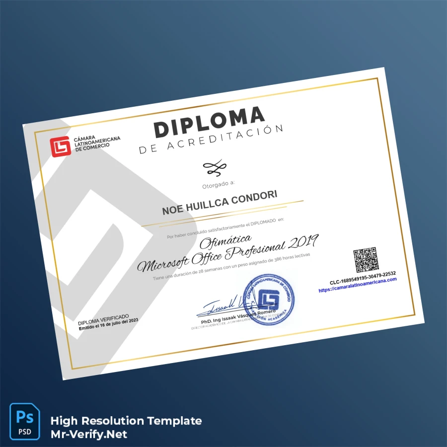 Peru Latin American Chamber Diploma in Microsoft Office Professional 2019 – Fully Editable & Print-Ready 2 Page Peru Latin American Chamber Diploma in Microsoft Office Professional 2019 – Fully Editable & Print-Ready 2 Page