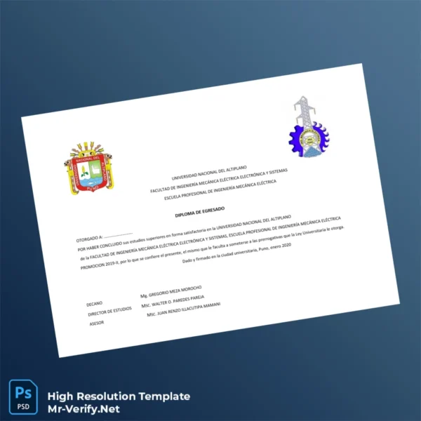 Peru National University of Altiplano Bachelor of Engineering in Electrical Engineering Diploma – Fully Editable & Print-Ready Peru National University of Altiplano Bachelor of Engineering in Electrical Engineering Diploma – Fully Editable & Print-Ready