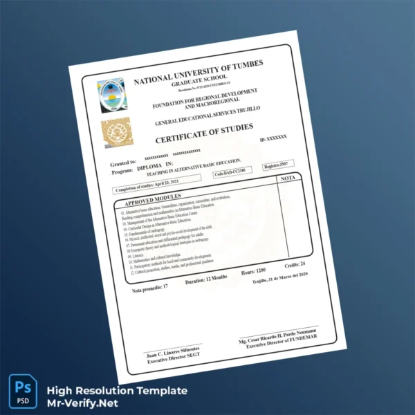 Peru National University of Tumbes Diploma in Teaching in Alternative Basic Education – Fully Editable & High Resolution 2 Page Peru National University of Tumbes Diploma in Teaching in Alternative Basic Education – Fully Editable & High Resolution 2 Page