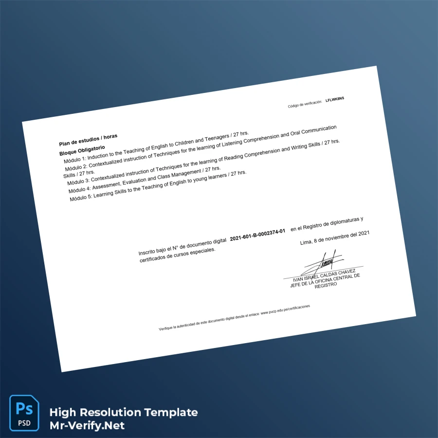 Peru Pontifical Catholic University Diploma in TEFL Methodology – Fully Editable High Resolution 2 Page Peru Pontifical Catholic University Diploma in TEFL Methodology – Fully Editable High Resolution 2 Page