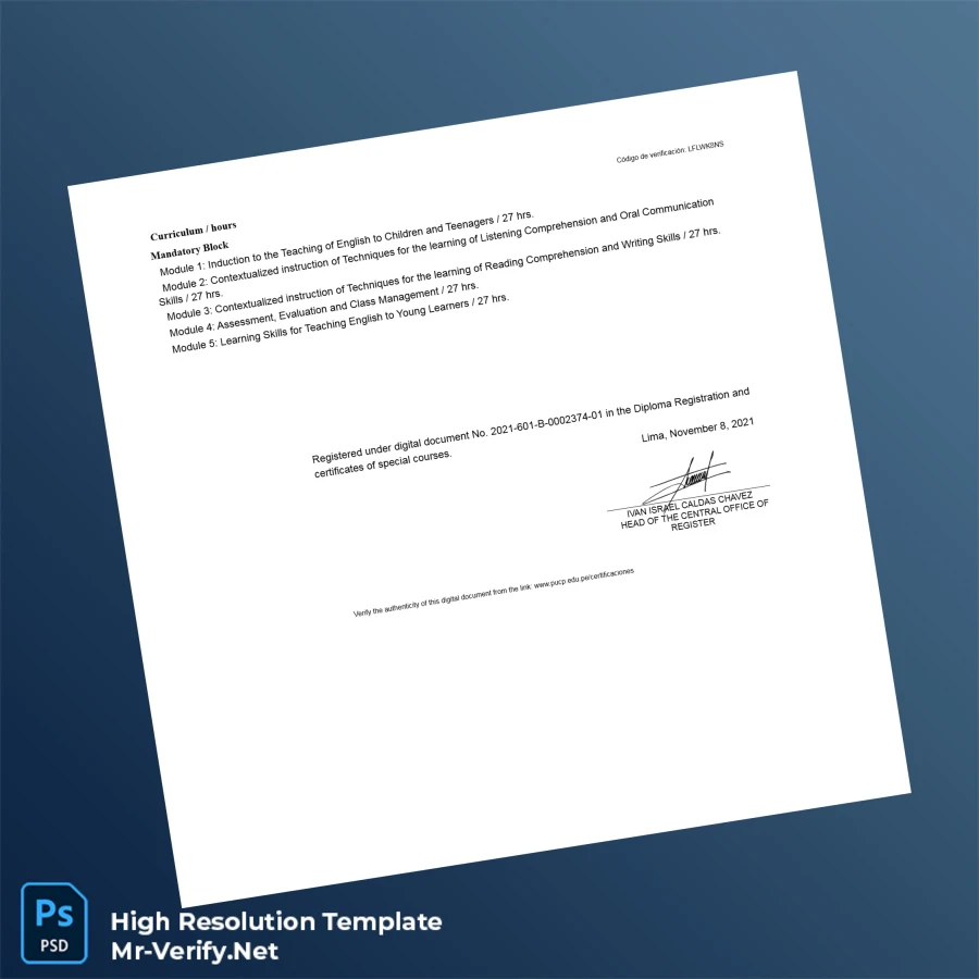 Peru Pontifical Catholic University Diploma in TEFL Study – Fully Editable High Resolution 2 Page Peru Pontifical Catholic University Diploma in TEFL Study – Fully Editable High Resolution 2 Page