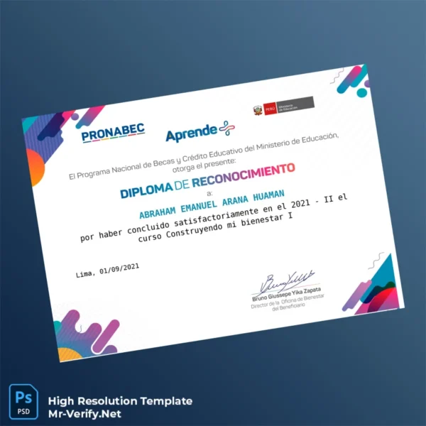 Peru Pronabec Certificate of Recognition – Fully Editable & Print-Ready Template Peru Pronabec Certificate of Recognition – Fully Editable & Print-Ready Template