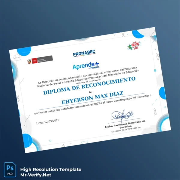 Peru Pronabec Diploma of Recognition – Fully Editable Print-Ready Template Peru Pronabec Diploma of Recognition – Fully Editable Print-Ready Template