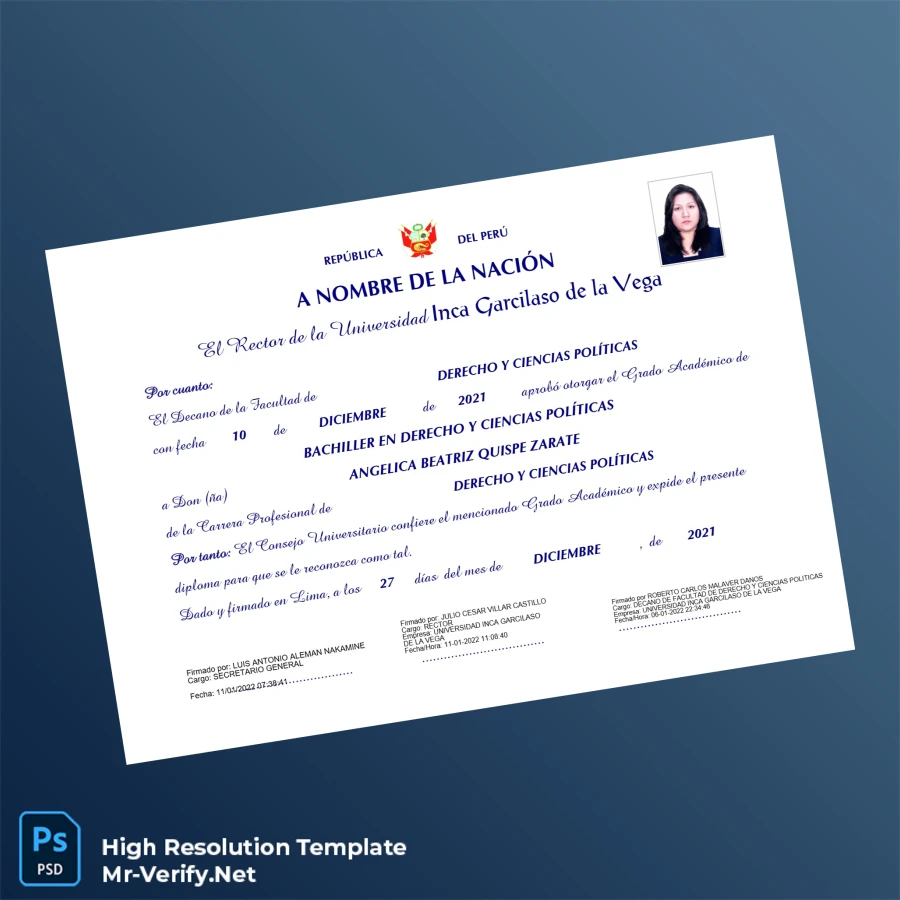 Peru Universidad Inca Garcilaso de la Vega Bachelor of Law and Political Science Template – Fully Editable High Resolution 2 Page Peru Universidad Inca Garcilaso de la Vega Bachelor of Law and Political Science Template – Fully Editable High Resolution 2 Page