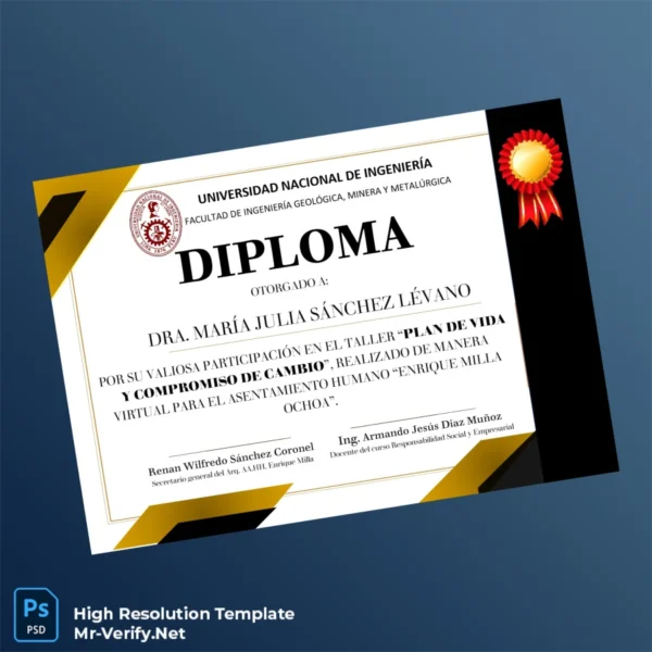 Printable Peru Universidad Nacional de Ingeniería Diploma Image Preview - PrintDocs