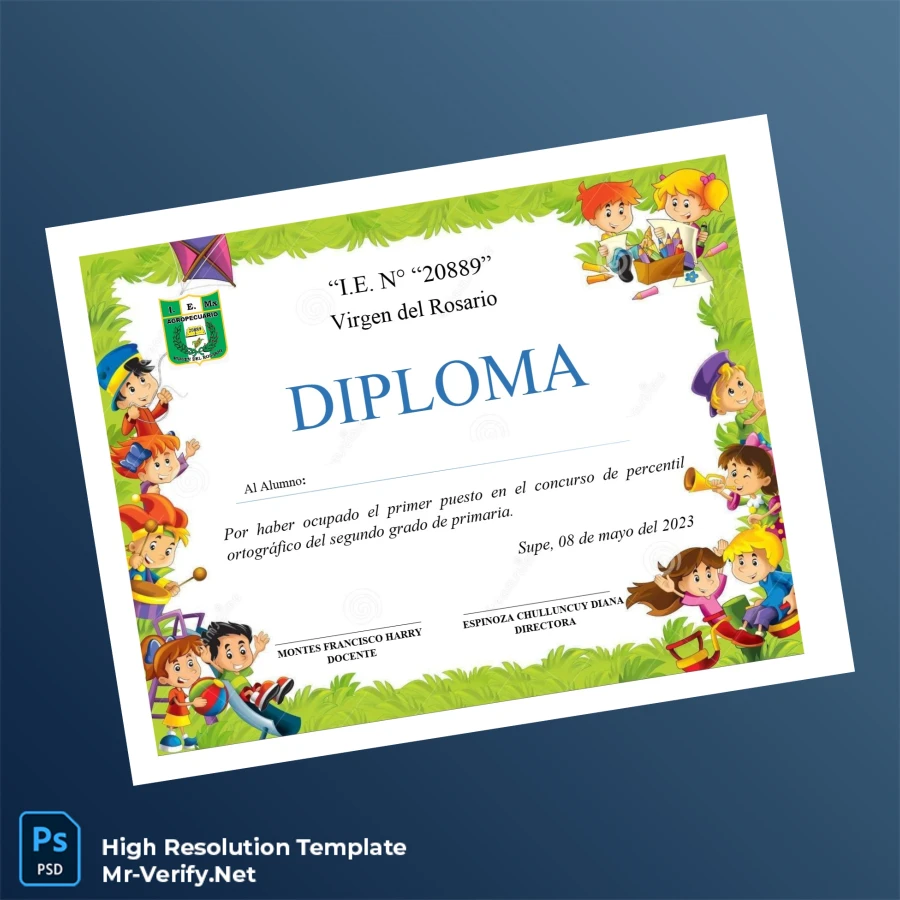 Peru Virgen del Rosario Primary School Diploma Template – Fully Editable & High Resolution 2 Page Peru Virgen del Rosario Primary School Diploma Template – Fully Editable & High Resolution 2 Page