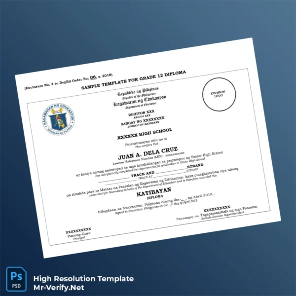 Philippines Caraga National High School High School Diploma Template – Fully Editable & High Resolution 2 Page Philippines Caraga National High School High School Diploma Template – Fully Editable & High Resolution 2 Page