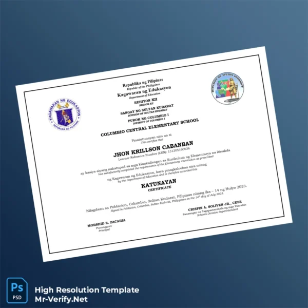 Philippines Columbio Central Elementary School Elementary Certificate Template – Fully Editable & Print-Ready 2 Page Philippines Columbio Central Elementary School Elementary Certificate Template – Fully Editable & Print-Ready 2 Page