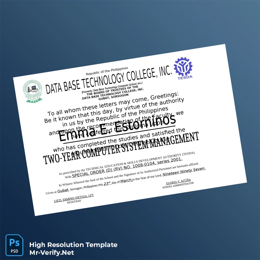 Philippines Data Base Technology College Inc Two-Year Computer System Management Template – Fully Editable & Print-Ready Philippines Data Base Technology College Inc Two-Year Computer System Management Template – Fully Editable & Print-Ready