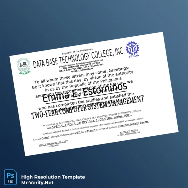 Philippines Data Base Technology College Inc Two-Year Computer System Management Template – Fully Editable Print-Ready Philippines Data Base Technology College Inc Two-Year Computer System Management Template – Fully Editable Print-Ready