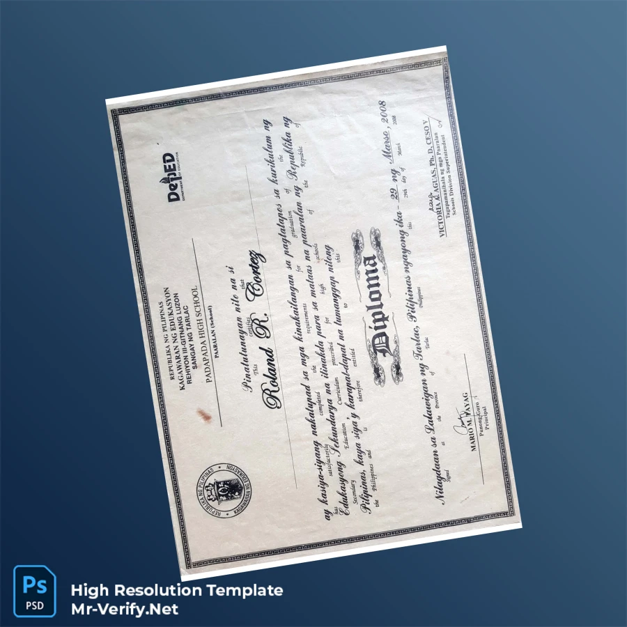 Philippines DepEd Department of Education High School Diploma Template – Fully Editable & High Resolution Philippines DepEd Department of Education High School Diploma Template – Fully Editable & High Resolution
