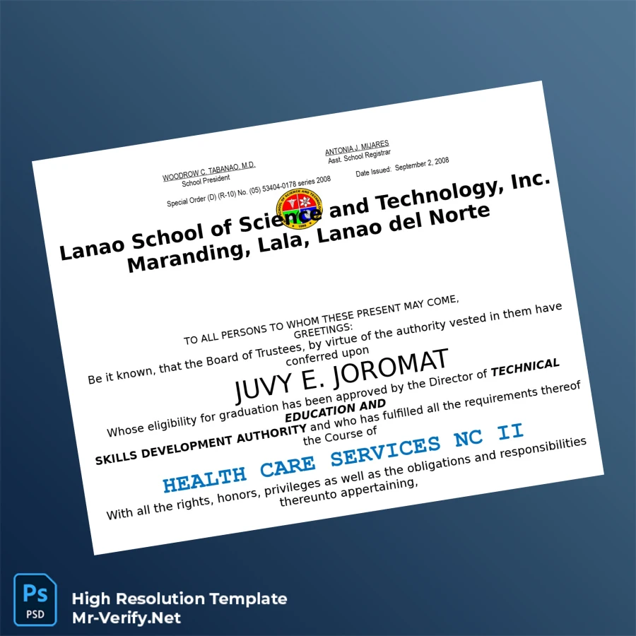 Philippines Lanao School of Science and Technology Inc. Two-Year Diploma in IT & Health Care – Fully Editable 3 Page Philippines Lanao School of Science and Technology Inc. Two-Year Diploma in IT & Health Care – Fully Editable 3 Page