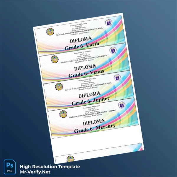Philippines Matias B. Salvador Elementary School Diploma Template – Fully Editable & Print-Ready 3 Page Philippines Matias B. Salvador Elementary School Diploma Template – Fully Editable & Print-Ready 3 Page