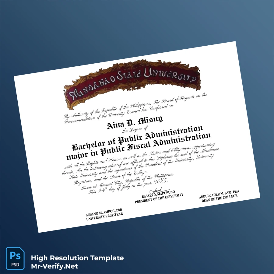 Philippines Mindanao State University Bachelor of Public Administration in Public Fiscal Administration Template – Fully Editable High Resolution Philippines Mindanao State University Bachelor of Public Administration in Public Fiscal Administration Template – Fully Editable High Resolution