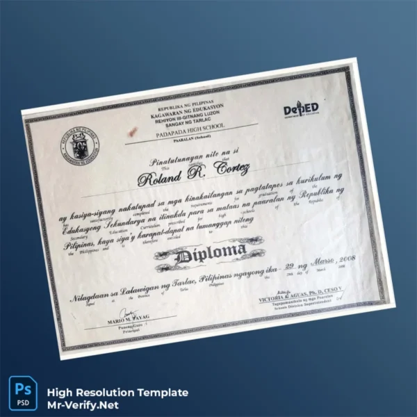 Philippines Padapada High School High School Diploma Template – Fully Editable & Print-Ready Philippines Padapada High School High School Diploma Template – Fully Editable & Print-Ready