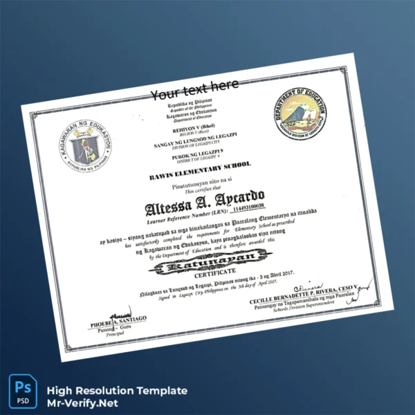 Philippines Rawis Elementary School Elementary Certificate – Fully Editable & Print-Ready Philippines Rawis Elementary School Elementary Certificate – Fully Editable & Print-Ready