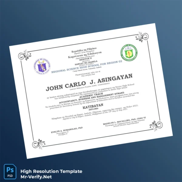 Philippines Regional Science High School Region 02 Diploma in Accountancy Business and Management – Fully Editable Philippines Regional Science High School Region 02 Diploma in Accountancy Business and Management – Fully Editable