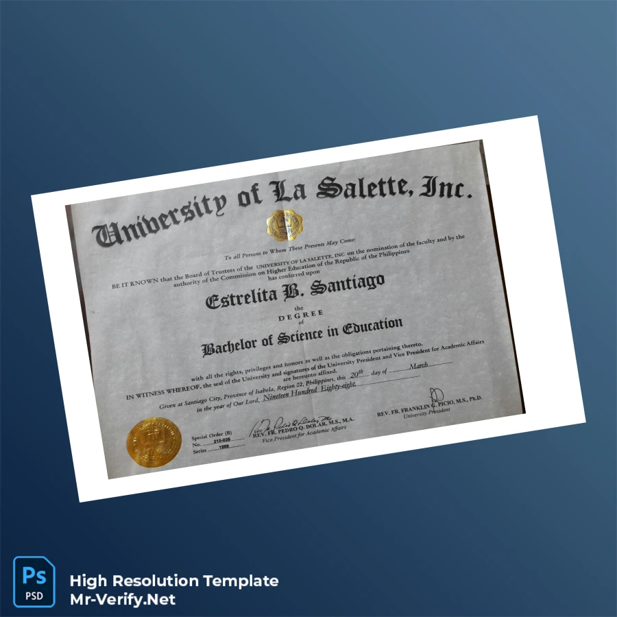 Philippines University of La Salette Bachelor of Science in Education Template – Fully Editable High Resolution Philippines University of La Salette Bachelor of Science in Education Template – Fully Editable High Resolution