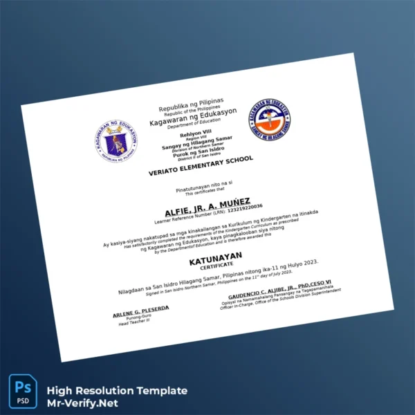 Philippines Veriato Elementary School Kindergarten Diploma – Fully Editable & Print-Ready Philippines Veriato Elementary School Kindergarten Diploma – Fully Editable & Print-Ready