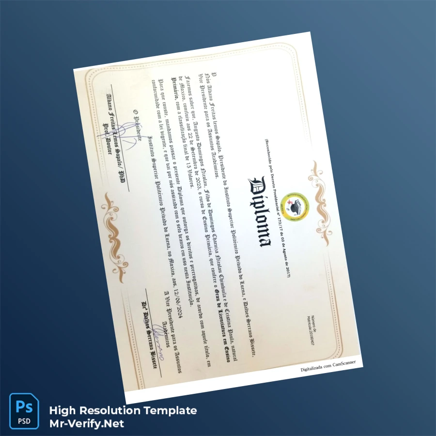 Portugal Instituto Superior Politécnico Privado do Lenta Diploma Template – Fully Editable & Print-Ready Portugal Instituto Superior Politécnico Privado do Lenta Diploma Template – Fully Editable & Print-Ready