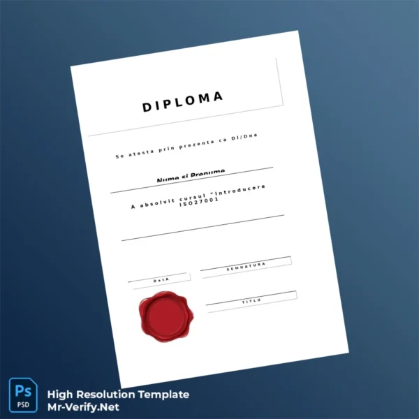 Romania Diploma Certificate in Introduction to ISO 27001 Template – Fully Editable & Print-Ready Romania Diploma Certificate in Introduction to ISO 27001 Template – Fully Editable & Print-Ready