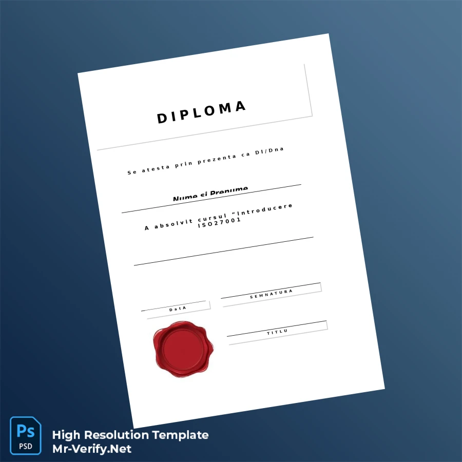 Romania Diploma Certificate in Introduction to ISO 27001 Template – Fully Editable & Print-Ready Romania Diploma Certificate in Introduction to ISO 27001 Template – Fully Editable & Print-Ready