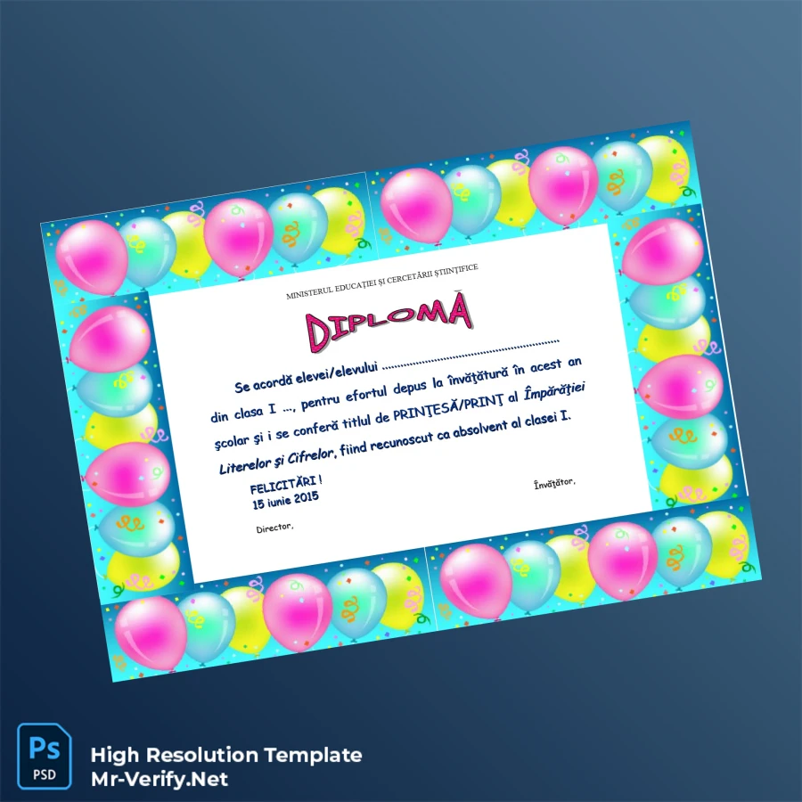 Romania Ministry of Education Diploma for Class I Certificate – Fully Editable & High Resolution Romania Ministry of Education Diploma for Class I Certificate – Fully Editable & High Resolution