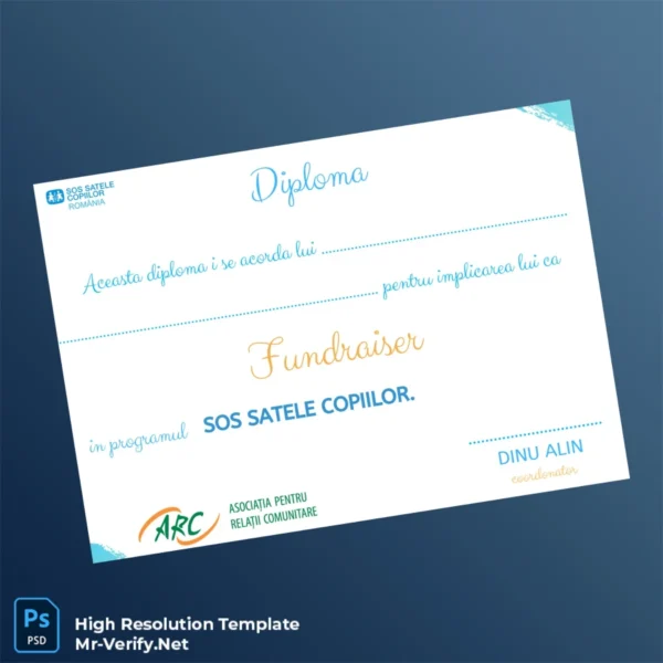 Romania SOS Satele Copiilor Fundraiser Diploma Template – Fully Editable & Print-Ready Romania SOS Satele Copiilor Fundraiser Diploma Template – Fully Editable & Print-Ready