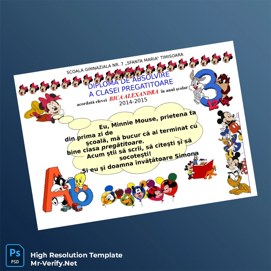 Romania School No. 7 _Sfanta Maria_ Kindergarten Diploma – Fully Editable & Print-Ready Romania School No. 7 _Sfanta Maria_ Kindergarten Diploma – Fully Editable & Print-Ready