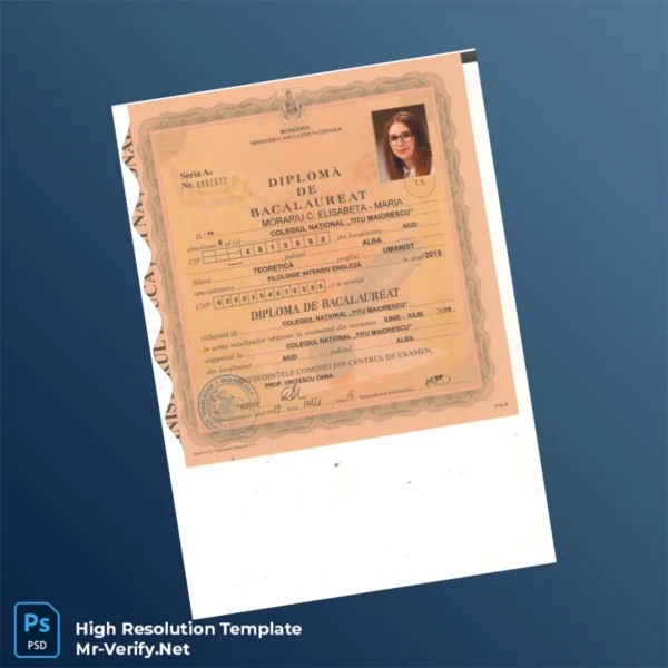Romania Titu Maiorescu National College High School Diploma – Fully Editable & Print-Ready 2 Page Romania Titu Maiorescu National College High School Diploma – Fully Editable & Print-Ready 2 Page
