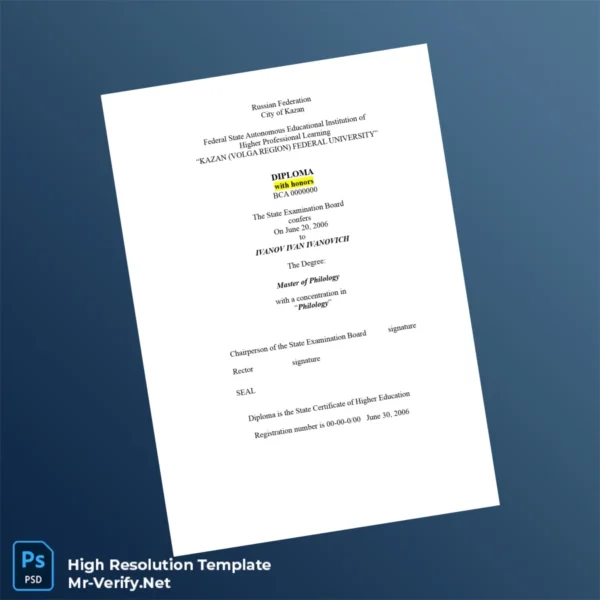 Russia Kazan (Volga Region) Federal University Master of Philology – Fully Editable Print-Ready Diploma 4 Page Russia Kazan (Volga Region) Federal University Master of Philology – Fully Editable Print-Ready Diploma 4 Page