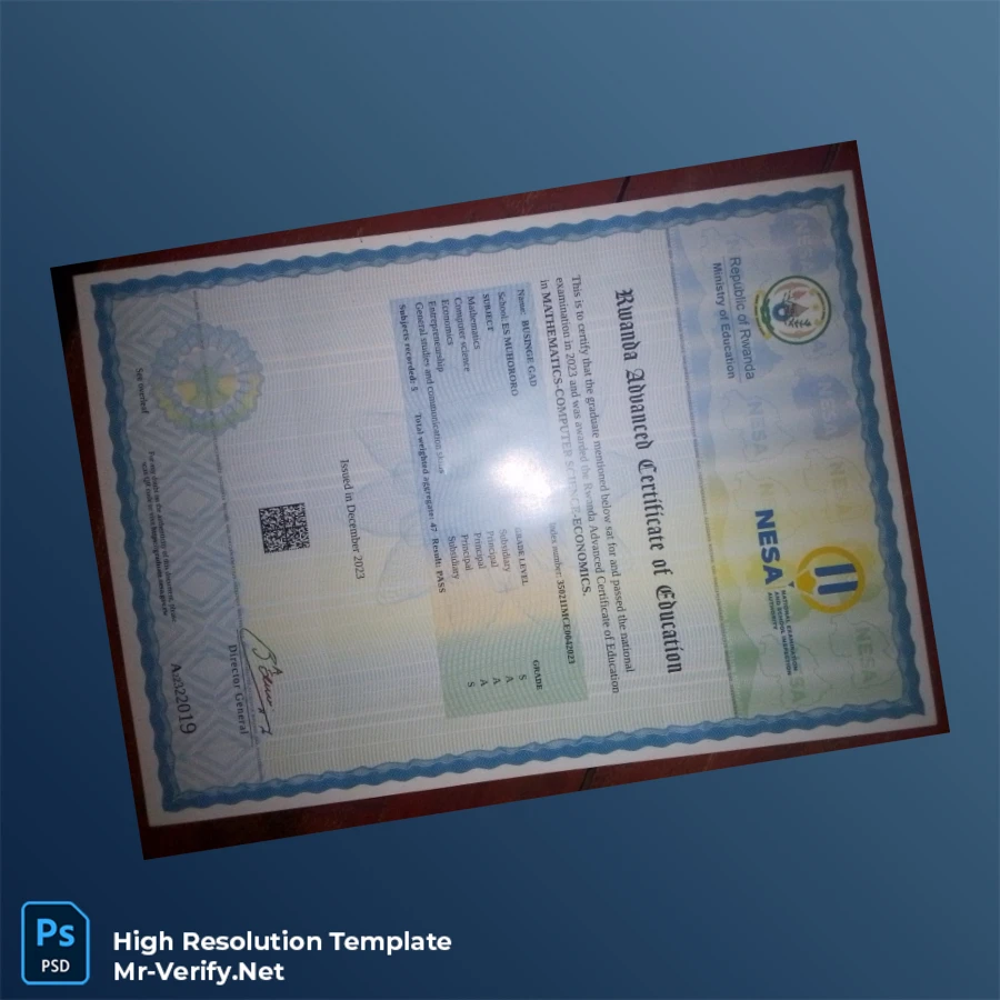 Rwanda National Examination & Sports Agency Advanced Certificate of Education – Fully Editable & Print-Ready Rwanda National Examination & Sports Agency Advanced Certificate of Education – Fully Editable & Print-Ready