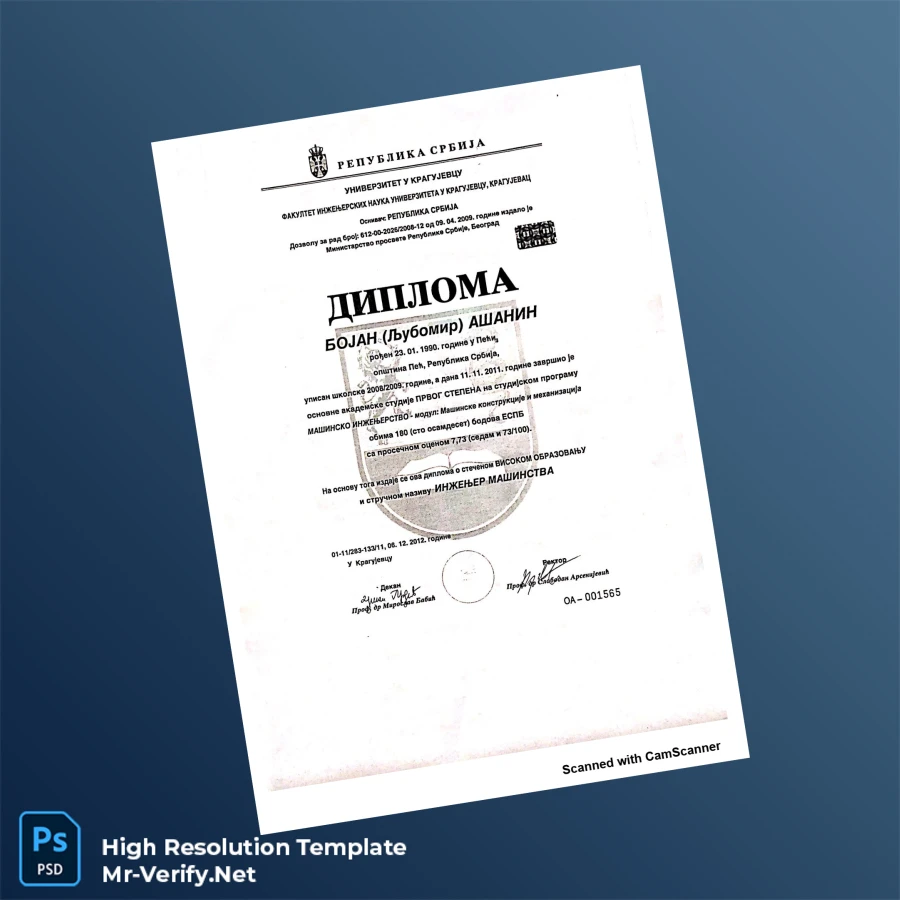 Serbia University of Kragujevac Bachelor of Science in Mechanical Engineering Template – Fully Editable Print-Ready 2 Page Serbia University of Kragujevac Bachelor of Science in Mechanical Engineering Template – Fully Editable Print-Ready 2 Page
