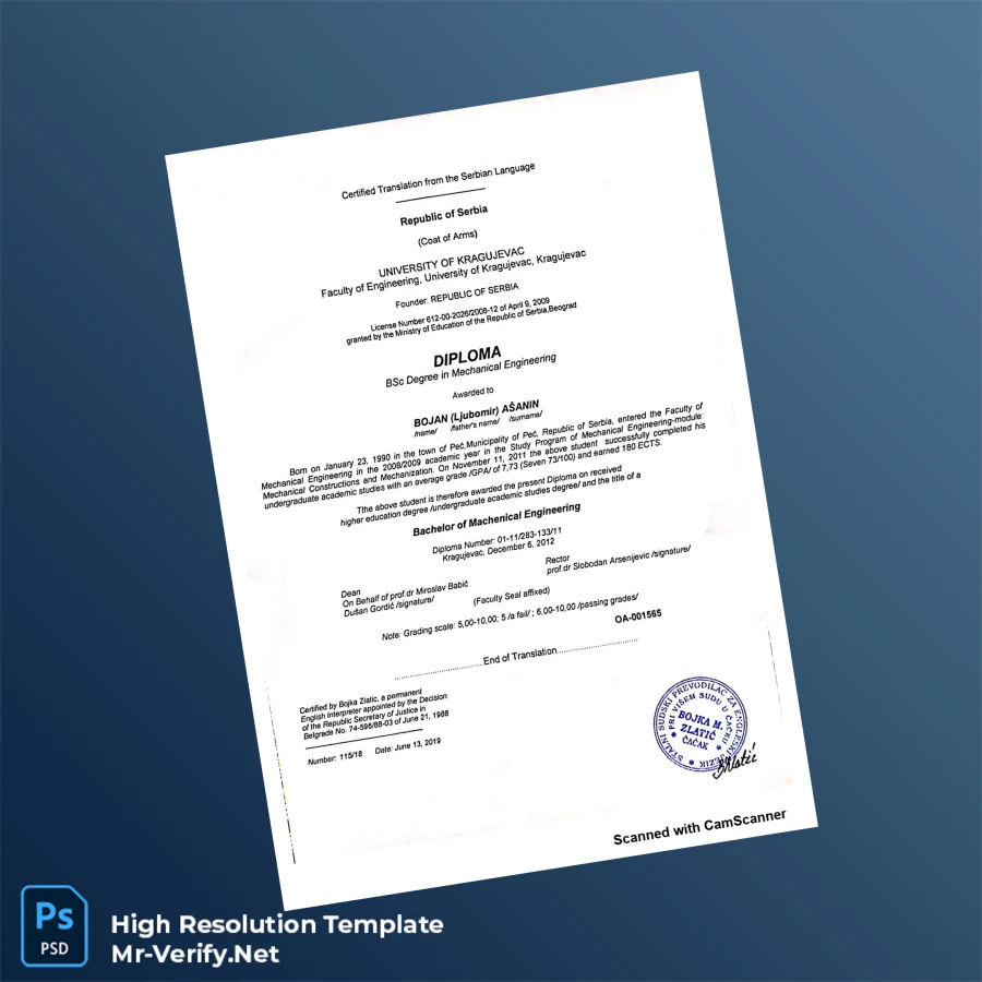 Serbia University of Kragujevac Bachelor of Science in Mechanical Engineering Template – Fully Editable Print-Ready 2 Page Serbia University of Kragujevac Bachelor of Science in Mechanical Engineering Template – Fully Editable Print-Ready 2 Page