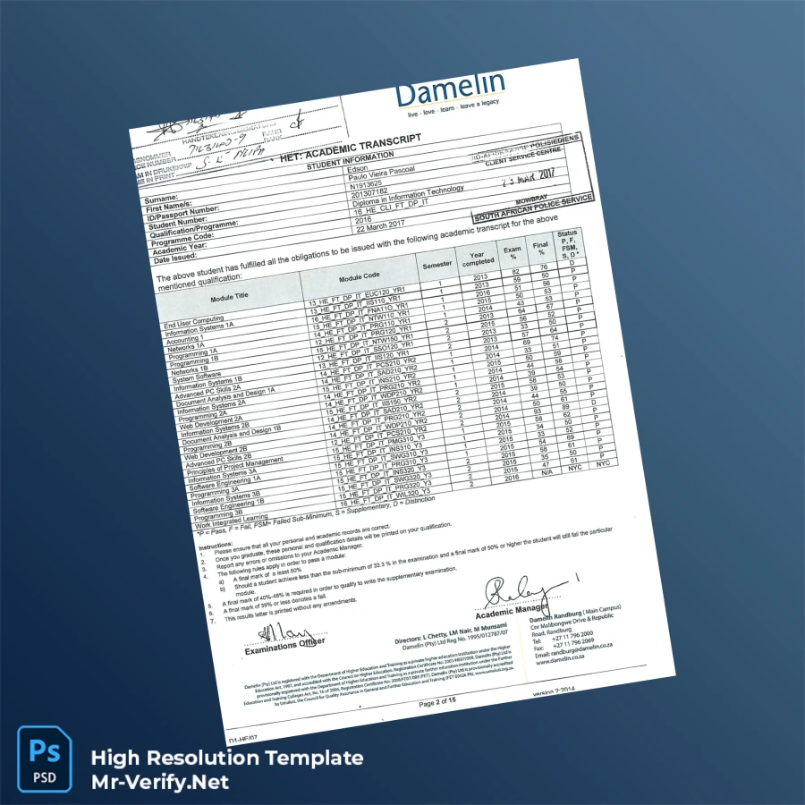 South Africa Damelin College Diploma in Information Technology Template – Fully Editable & Print-Ready 2 Page South Africa Damelin College Diploma in Information Technology Template – Fully Editable & Print-Ready 2 Page