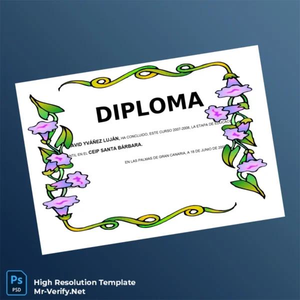 Spain CEIP Santa Bárbara Early Childhood Education Diploma Template – Fully Editable & Print-Ready