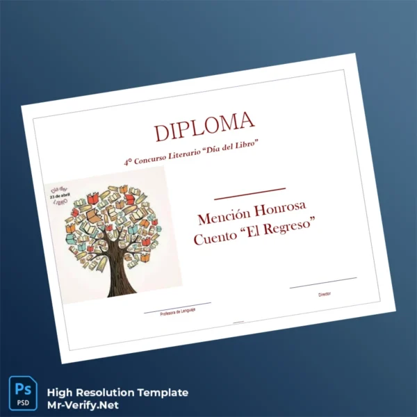 Spain Diploma Día Del Libro Honorable Mention Certificate – Fully Editable High Resolution