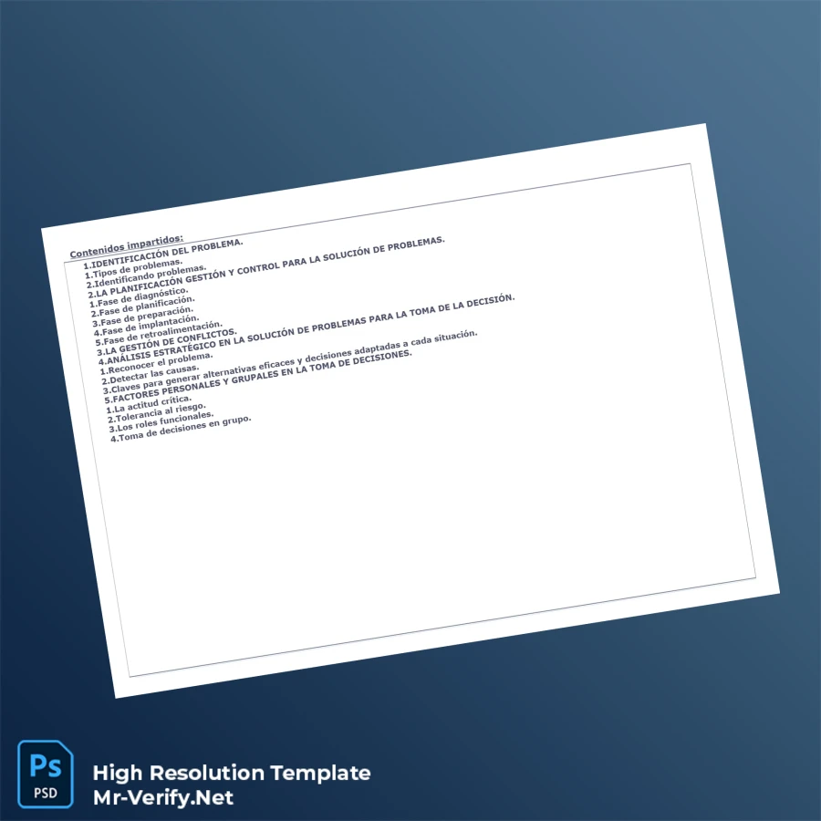 Spain Empleo para Todos T.P.T. S.L. Training Diploma in Problem Analysis and Decision Making – Fully Editable, High Resolution 2 Page Spain Empleo para Todos T.P.T. S.L. Training Diploma in Problem Analysis and Decision Making – Fully Editable, High Resolution 2 Page