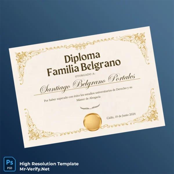 Spain Familia Belgrano Master’s Degree in Law Template – Fully Editable, High Resolution Spain Familia Belgrano Master’s Degree in Law Template – Fully Editable, High Resolution