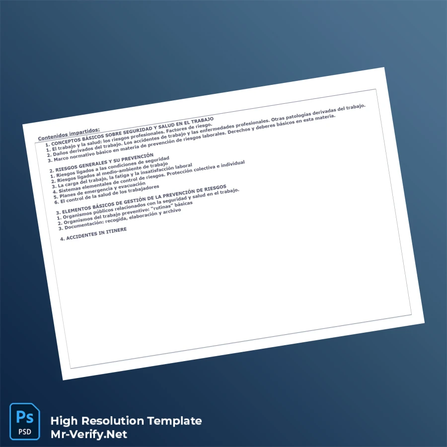 Spain Fundación Estatal Preventiva de Riesgos Laborales 50-Hour Diploma Template – Fully Editable & Print-Ready 4 Page Spain Fundación Estatal Preventiva de Riesgos Laborales 50-Hour Diploma Template – Fully Editable & Print-Ready 4 Page