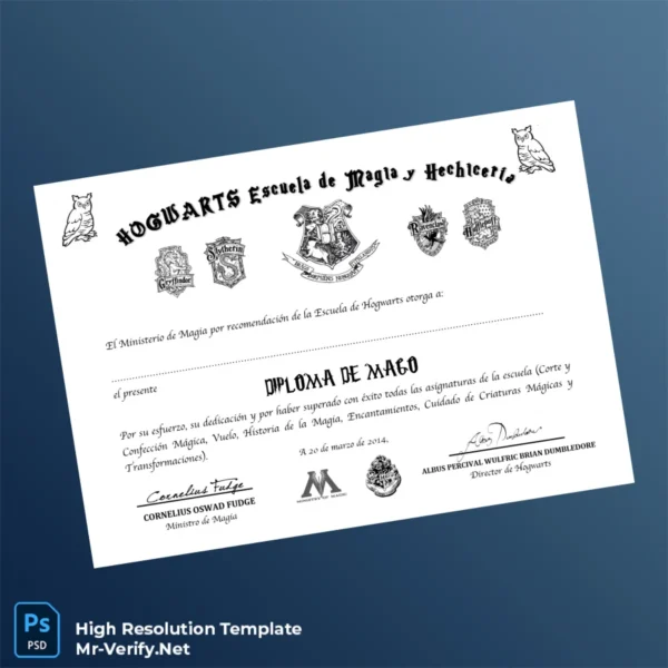 Spain Hogwarts School of Magic Wizard Diploma Template – Fully Editable & High Resolution Spain Hogwarts School of Magic Wizard Diploma Template – Fully Editable & High Resolution