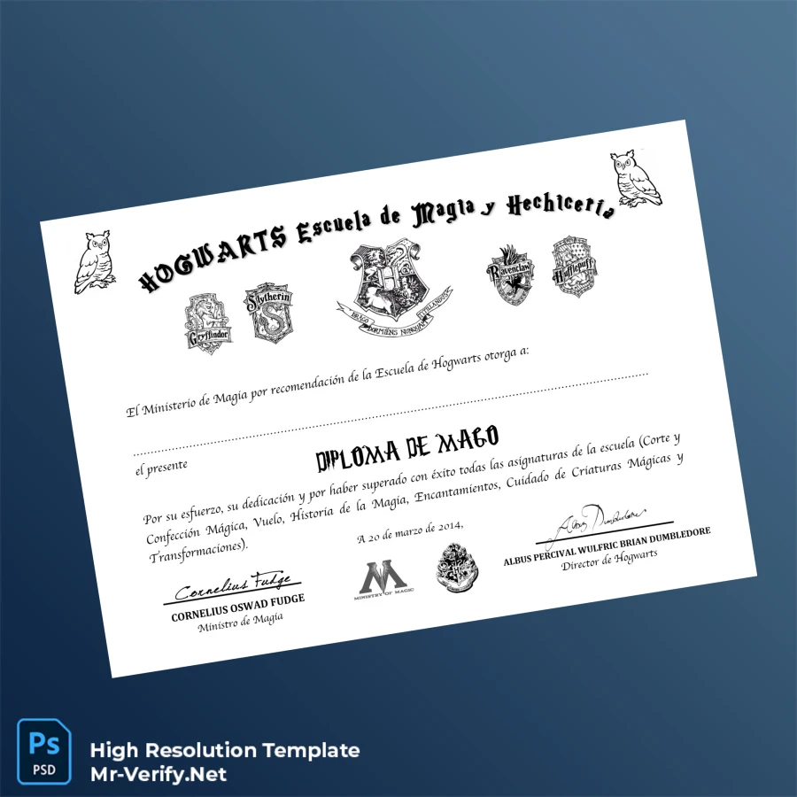 Spain Hogwarts School of Magic Wizard Diploma Template – Fully Editable & High Resolution Spain Hogwarts School of Magic Wizard Diploma Template – Fully Editable & High Resolution